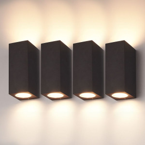 HOFTRONIC Set mit 4 Selma LED-Wandleuchten - Up & Down Licht - Dimmbar - GU10 4 Watt 345 Lumen - 2700K Warmweiß - IP44 - Schwarz - Polycarbonat