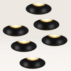 LUSENZ 6er-Set Einbaustrahler Junaro nero – Einbautiefe 100 mm – GU10-Fassung – IP20 für Innenbereich – Weiß & Schwarz – Mit Durchgangsverdrahtung