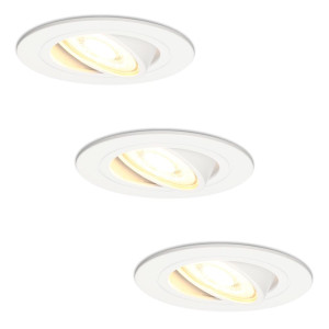 HOFTRONIC Set van 3 Pittsburg LED inbouwspots - GU10 4 Watt 345 lumen - 2700K Warm wit - Dimbaar - Rond - Kantelbaar - IP20 Voor binnen - Wit