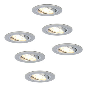HOFTRONIC Set van 6 Chandler LED inbouwspots - GU10 4 Watt 345 lumen - 2700K Warm wit - Dimbaar - Rond - Kantelbaar - IP20 Voor binnen - Aluminium