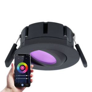 HOFTRONIC SMART Napels smart inbouwspot - IP65 waterdicht - 8 Watt 600 Lumen - Kantelbaar - Wifi + Bluetooth - RGBWW - Google Home, Amazon Alexa en
