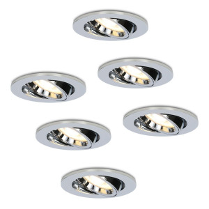 HOFTRONIC 6er Set Maya LED Einbaustrahler - 4 Watt 345 lumen - 2700K warmweiß - GU10 - Dimmbar - Rund - Schwenkbar - IP20 für Innenbereich - Chrom