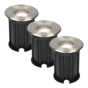 HOFTRONIC Set van 3 Maisy LED Grondspot - Dimbaar - Rond - Ø12cm - GU10 - 4 Watt 345 Lumen - 4000K neutraal wit - RVS - IP67 waterdicht - Tuinspot -