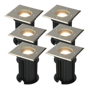 HOFTRONIC Set van 6 Ramsay LED Grondspot - Dimbaar - Vierkant - GU10 - 4 Watt 345 Lumen - 4000K neutraal wit - RVS - IP67 waterdicht - Tuinspot -