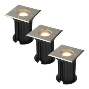 HOFTRONIC 3er Set Ramsay LED Bodeneinbaustrahler außen - Dimmbar - Eckig - GU10 Fassung - 4 Watt 345 lumen - 2700K warmweiß - Edelstahl - IP67