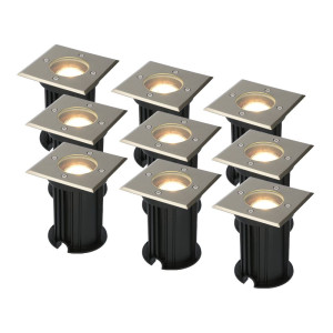 HOFTRONIC 9er Set Ramsay LED Bodeneinbaustrahler außen - Dimmbar - Eckig - GU10 Fassung - 4 Watt 345 lumen - 2700K warmweiß - Edelstahl - IP67