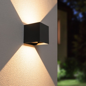HOFTRONIC Kansas XL LED Wandlamp kubus - 20W 1850lm - 3000K warm wit - IP65 Waterdicht - Zwart - Up & downlight - Voor binnen en buiten