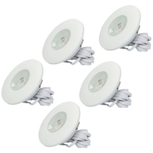 HOFTRONIC Set van 5 Pavo - Platte LED ipbouwspots met lage inbouwdiepte 12mm - 3 Watt 300 Lumen - 2700K Warm wit - Dimbaar - Rond - Meubelspot - IP44