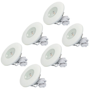 HOFTRONIC Set van 6 Pavo - Platte LED ipbouwspots met lage inbouwdiepte 12mm - 3 Watt 300 Lumen - 2700K Warm wit - Dimbaar - Rond - Meubelspot - IP44