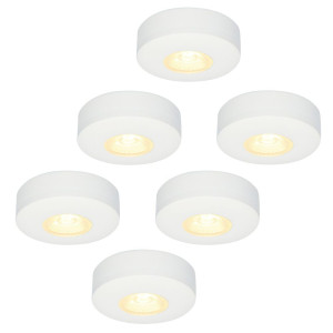 HOFTRONIC Set mit 6 Pavo - Flache LED-Aufbaustrahler 23 mm - 3 W 300 lm - 2700K - Dimmbar - Rund - IP44 - Weiß