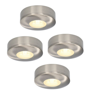 HOFTRONIC Set mit 4 Pavo - Flache LED-Aufbaustrahler 23 mm - 3 W 300 lm - 2700K - Dimmbar - Rund - IP44 - Edelstahl