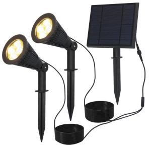 HOFTRONIC 2x Bend Erdspießstrahler mit Separatem Solarpanel - Inkl. Dämmerungsschalter - 3000K warmweiß - 2 Lichtmodi - 200lm - 6-9 Stunden Brenndauer