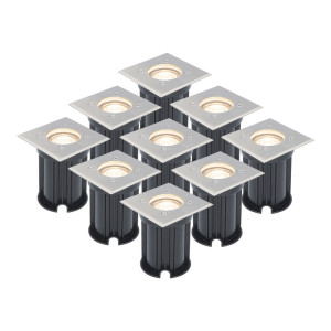 HOFTRONIC Set mit 9 Bodeneinbaustrahler - Edelstahl - quadratisch - 2700K warmweiß - GU10-Fassung - IP65 Wasserdicht - 3 Jahre Garantie - dimmbar -