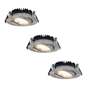 HOFTRONIC Set van 3 Rome LED inbouwspots - Kantelbaar - IP44 waterdicht - 6 Watt 500 lumen - 2700K warm wit - Lage inbouwdiepte 27mm - Dimbaar - Rond