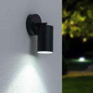 HOFTRONIC Lago LED-Wandleuchte Schwarz - 4W 345lm - IP44 Wasserdicht - GU10 - 6500K tageslichtweiß - Dimmbar - Schwenkbar - Innen und Außen - Modern