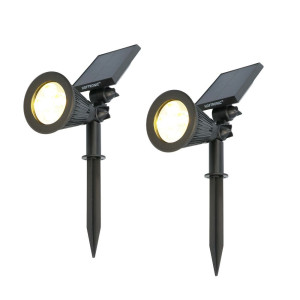 HOFTRONIC 2er Set Bend Solar Gartenstrahler mit Erdspieß - Inkl. Dämmerungsschalter - 3000K warmweiß - 2 Lichtmodi - 100lm - 6-9 Stunden Brenndauer -