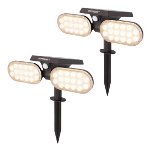 HOFTRONIC Set van 2 Pato - Solar prikspot - Bewegingssensor en schemerschakelaar - PIR - 3000K Warm wit - 2 lichtstanden - 300 Lumen - 6-12 uur