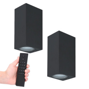 HOFTRONIC 2x LED wandlamp Selma Zwart - Dimbaar - 8 watt 690 lumen - 2700K warm wit- GU10 - Up & Down light - IP65 Waterdicht - Incl. dimmer met