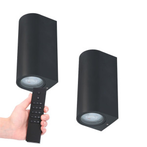 HOFTRONIC 2er-Set dimmbare LED-Wandleuchte Douglas - 2700K warmweiß - GU10 - Up & Down Licht - IP65 Wasserdicht - Inkl. Dimmer mit Fernbedienung -