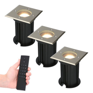 HOFTRONIC 3er Set Ramsay LED Bodeneinbaustrahler außen - Eckig - Dimmbar - GU10 - 2700K warmweiß - 4W 345lm - Bodenstrahler - Edelstahl - IP67