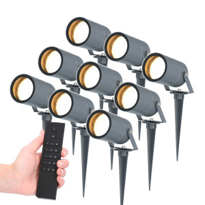 HOFTRONIC 9er Set LED Gartenstrahler mit Erdspieß Spikey - 4 Watt 345 lumen - 2700K warmweiß - anthrazit - IP65 Wasserdicht - Inkl. Dimmer mit