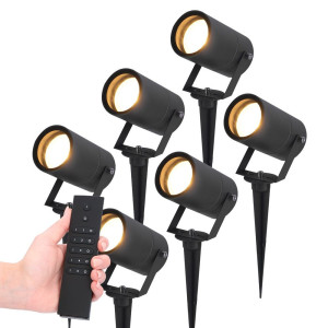 HOFTRONIC 6er Set LED Gartenstrahler Spikey - 4 Watt - 345lm - 2700K - schwarz - IP65 Wasserdicht - inkl. Dimmer mit Fernbedienung