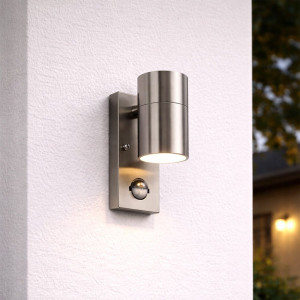 HOFTRONIC Mason wandlamp - RVS - Bewegingsmelder en schemerschakelaar - IP44 spatwaterdicht - Spotlight voor binnen en buiten - Exclusief GU10
