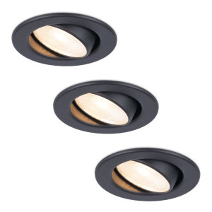HOFTRONIC 3er Set Malta LED Einbaustrahler - 5W 400lm - 2700K warmweiß - Dimmbar - Rund - Schwenkbar - IP44 wasserdicht - Schwarz - Inkl. Quick