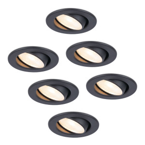 HOFTRONIC 6er Set Malta LED Einbaustrahler - 5W 400lm - 2700K warmweiß - Dimmbar - Rund - Schwenkbar - IP44 wasserdicht - Schwarz - Inkl. Quick