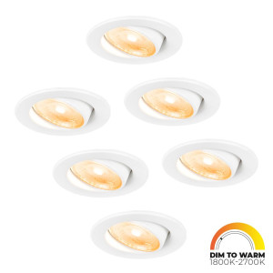 HOFTRONIC 6er Set Malta LED Einbaustrahler - 5W 360lm - Dimm to warm - Rund - Schwenkbar - IP44 wasserdicht - Weiß - inkl. Quick Connector Box