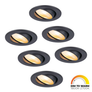 HOFTRONIC 6er Set Malta LED Einbaustrahler - 5W 360lm - Dimm to warm - Rund - Schwenkbar - IP44 wasserdicht - Schwarz - inkl. Quick Connector Box