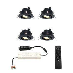 HOFTRONIC 4er Set Sienna LED Mini Einbaustrahler mit Trafo - 12 Volt 3 Watt 200 lumen - Dimmbar - Schwenkbar - Flach 30mm - 2700K - IP44 wasserdicht -