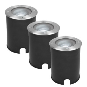 HOFTRONIC Set van 3 Lilly LED Grondspots - Dimbaar - Kantelbaar - GU10 - 6500K daglicht wit - 4 Watt 345 Lumen - Rond - IK10 - RVS - IP67 waterdicht