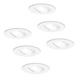 HOFTRONIC Set van 6 Pittsburg LED inbouwspots - GU10 4 Watt 345 Lumen - 6500K Daglicht wit - Dimbaar - Rond - Kantelbaar - IP20 Voor binnen - Wit
