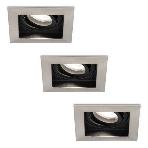 HOFTRONIC Set van 3 Durham vierkante LED inbouwspots - 4 Watt 345 Lumen - 6500K  daglicht wit - GU10 - Dimbaar Kantelbaar - Voor binnen - RVS