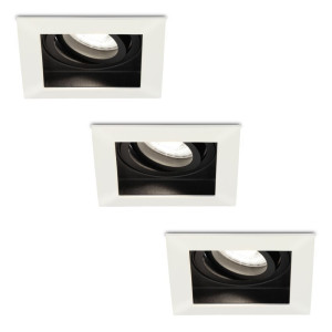 HOFTRONIC Set van 3 Durham vierkante LED inbouwspots - 4 Watt 345 Lumen - 6500K daglicht wit - GU10 - Dimbaar Kantelbaar - Voor binnen - Wit