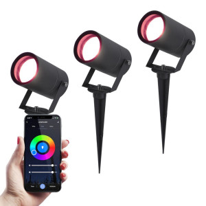 HOFTRONIC SMART Set van 3 Spikey Smart prikspots - RGBWW - Wifi + Bluetooth - 5,5 Watt 345 lumen - IP65 Waterdicht - Bestuurbaar via app - Google