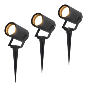 HOFTRONIC Set van 3 Spikey LED prikspot - GU10 4 Watt 345 lumen - Dimbaar - Kantelbaar - 2700K warm wit - IP65 Waterdicht - Zwart - Tuinspot - Pinspot
