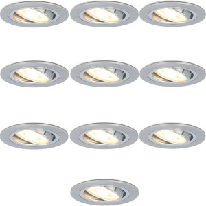 HOFTRONIC 10er Set Chandler LED Einbaustrahler - 5 Watt 400 lumen - GU10 - 2700K warmweiß - Dimmbar - Rund - Schwenkbar - Innenbereich - Edelstahl