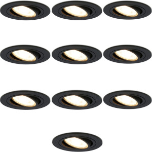 HOFTRONIC 10x Miro LED inbouwspot - GU10 4 Watt 345 Lumen - 2700K Warm wit - Dimbaar - Rond - Kantelbaar - IP20 Voor binnen - Zwart