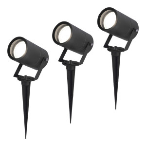 HOFTRONIC Set van 3 Spikey LED prikspots - GU10 4 Watt 345 Lumen - Dimbaar - Kantelbaar - 6500K daglicht wit - IP64 Waterdicht - Zwart - Tuinspots -