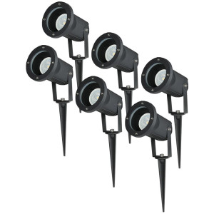 HOFTRONIC Set van 6 LED prikspots - Dimbaar - Kantelbaar - 4000K neutraal wit - 4 Watt 345 Lumen - IP65 - Waterdicht - Zwart - Tuinspot -