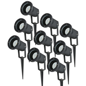 HOFTRONIC Set van 9 LED prikspots - Dimbaar - Kantelbaar - 6500K daglicht wit - 4 Watt 345 Lumen - IP65 - Waterdicht - Zwart - Tuinspot -