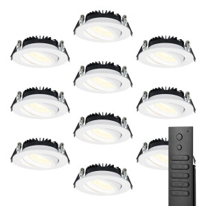 HOFTRONIC 10x LED inbouwspots Rome - Wit - 6 Watt 500 lumen - Kantelbaar - Dimbaar - 2700K warm wit - IP44 Waterdicht - Inclusief afstandsbediening -
