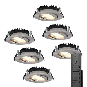 HOFTRONIC 6x LED inbouwspots Rome - RVS - 6 Watt 500 lumen - Kantelbaar - Dimbaar - 2700K warm wit - IP44 Waterdicht - Inclusief afstandsbediening -