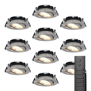 HOFTRONIC 10x LED inbouwspots Rome - RVS - 6 Watt 500 lumen - Kantelbaar - Dimbaar - 2700K warm wit - IP44 Waterdicht - Inclusief afstandsbediening -