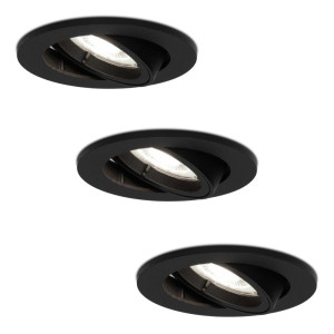 HOFTRONIC Set van 3 Oslo LED inbouwspot - 4 Watt 345 Lumen - 6500K Neutraal wit - GU10 - Dimbaar - Rond - Kantelbaar - IP20 Stofdicht - Zwart