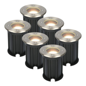 HOFTRONIC Set van 6 Maisy LED Grondspots Rond - Dimbaar - GU10 - 2700K warm wit - 4 Watt 345 lumen - Rond - Ø12cm - Tuinspot - Oprit - RVS - IP67