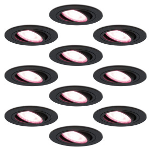 HOFTRONIC SMART 10er Set Miro Smart Einbaustrahler - Wifi + Bluetooth - RGBWW - GU10 - 4.8W 345lm - Schwenkbar - Google Home, Amazon Alexa und Siri -