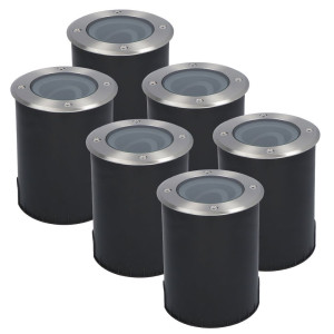 HOFTRONIC Set van 6 Lilly LED Grondspots - Dimbaar - Kantelbaar - GU10 fitting - Rond - IK10 - Tuinspot - Oprit - RVS - IP67 waterdicht